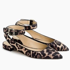 J.Crew Ankle-strap pointed-toe flats in leopard pr
